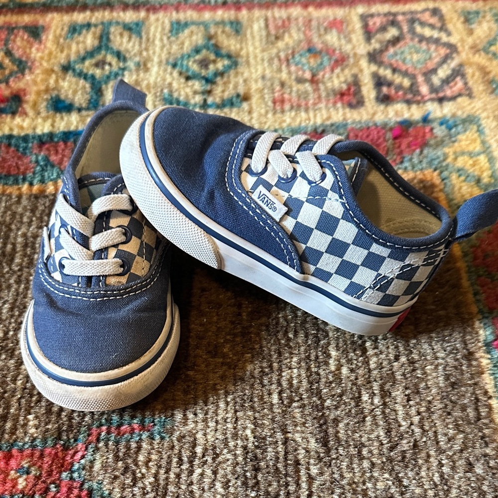 Vans Toddler Navy and White Checkerboard Elastic Slip-on Sneakers